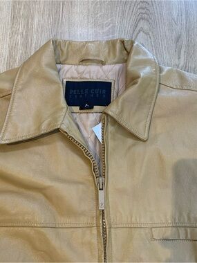 Pelle Cuir Tan Genuine Leather Full-Zip Bomber Jacket